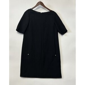 Lafayette 148 Womens Black Midi Dress Size 8 Wool Classic Career Luxury Half Slv